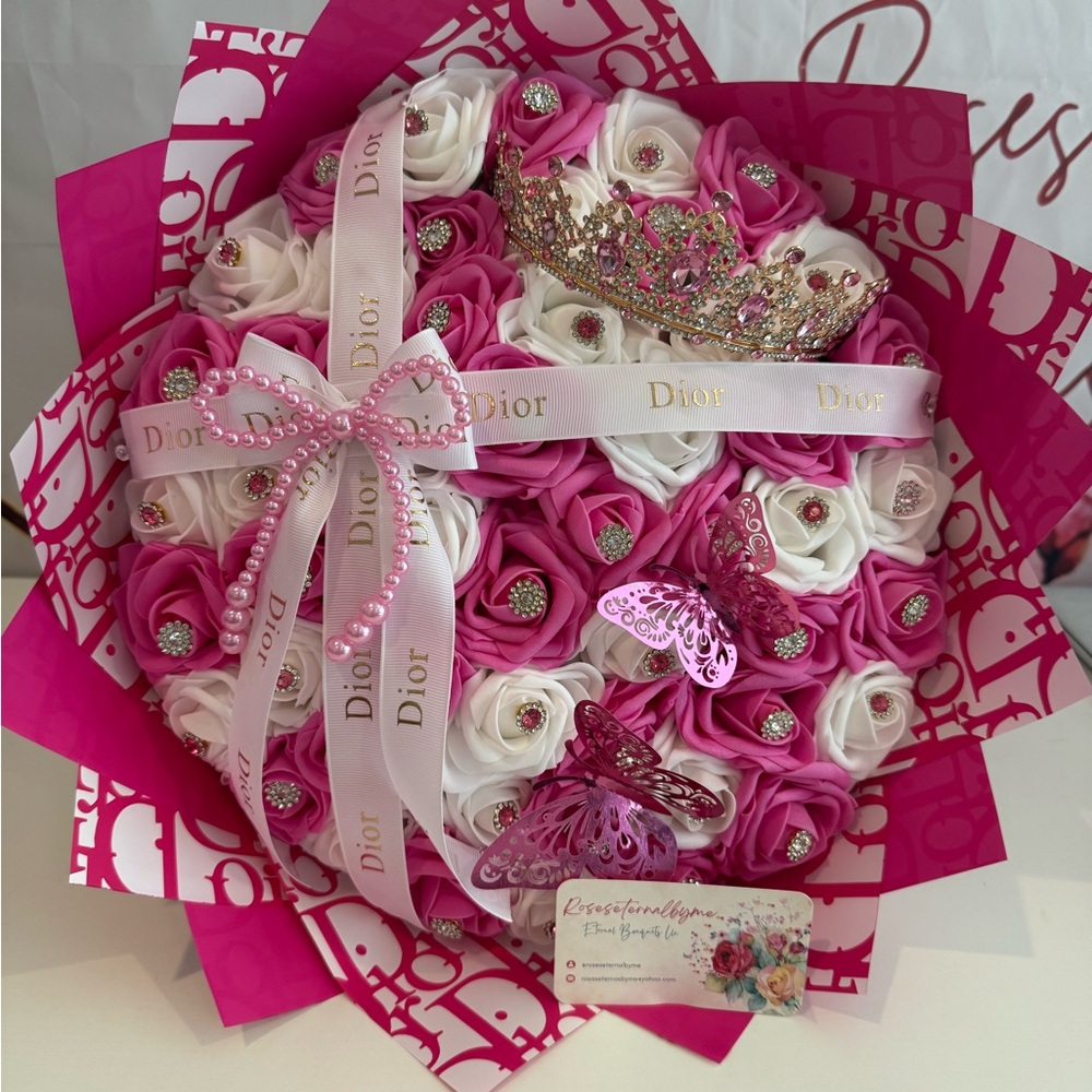 Dior Pink and White Floral Arrangement with Crown